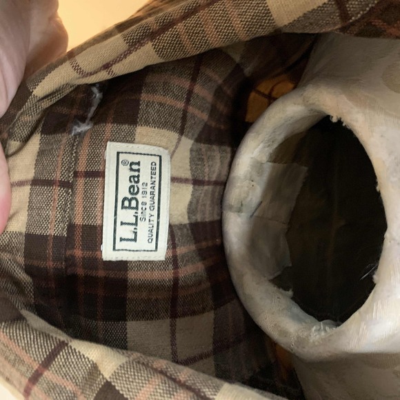 L.L.Bean Brown Plaid Flannel Button-Up Long Sleeve Shirt Cozy Large - Picture 6 of 6